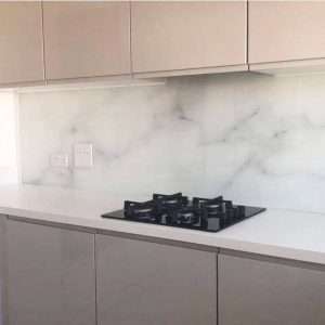 White & Black Marble Effect Glass Splashback Kitchen