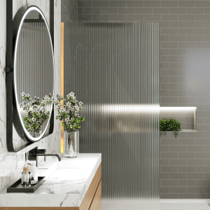 Fluted Shower Screen Glass Brass
